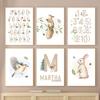 Персонализированный постер в скандинавском стиле с именем ребенка, белка, птица, кролик, цифра, алфавит, настенный принт, холст, настенные картины, декор для детской комнаты