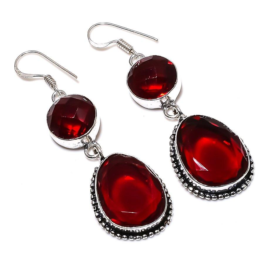 Серьги из серебра 925 пробы с мозамбикским гранатом и драгоценным камнем 2,44 дюйма