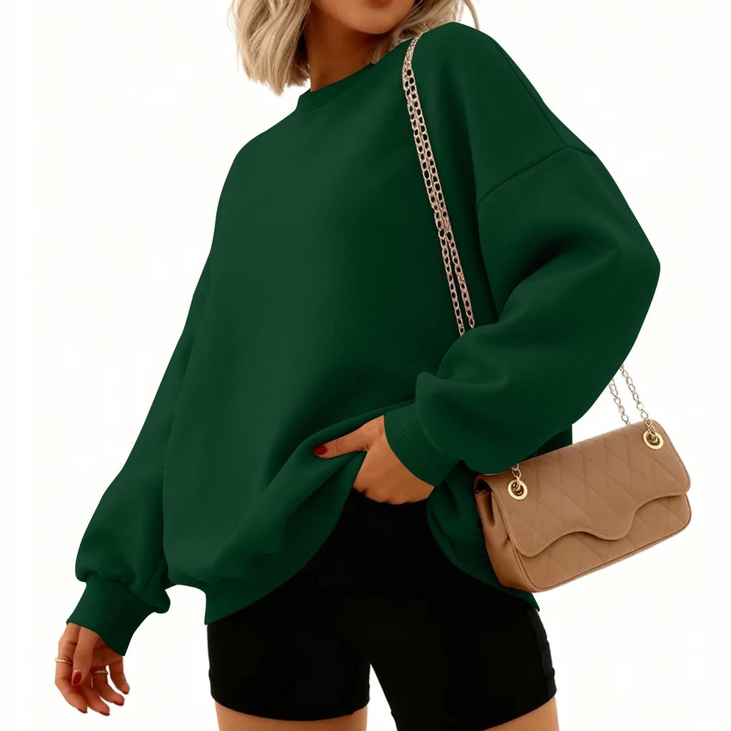 Women's Fashion Long Sleeve Solid Color Round Neck Loose Pullover Sweater Top