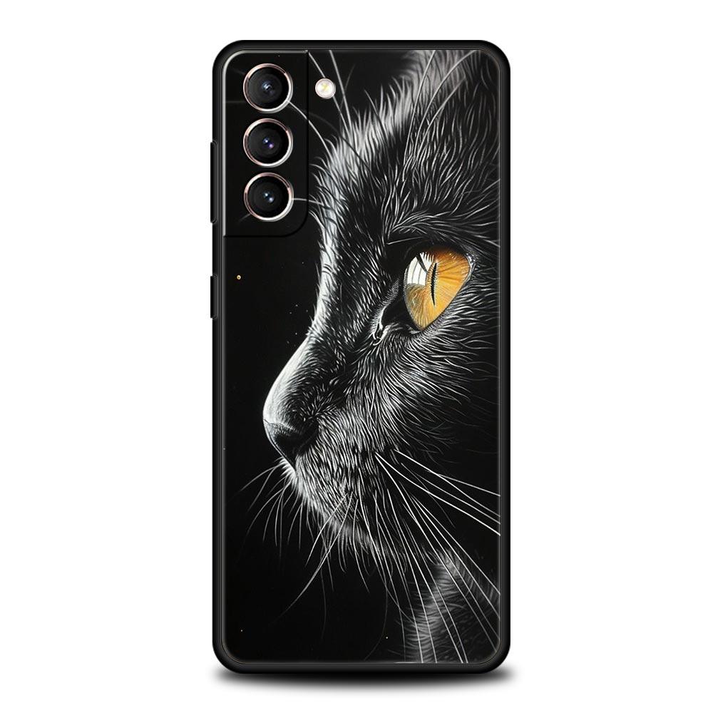 Чехол для телефона 'Кошачья линия' Черные кошки для Samsung Galaxy S26 Ultra S25 Plus S24 FE S23 S22 5G S21 S20 Черный Мягкий