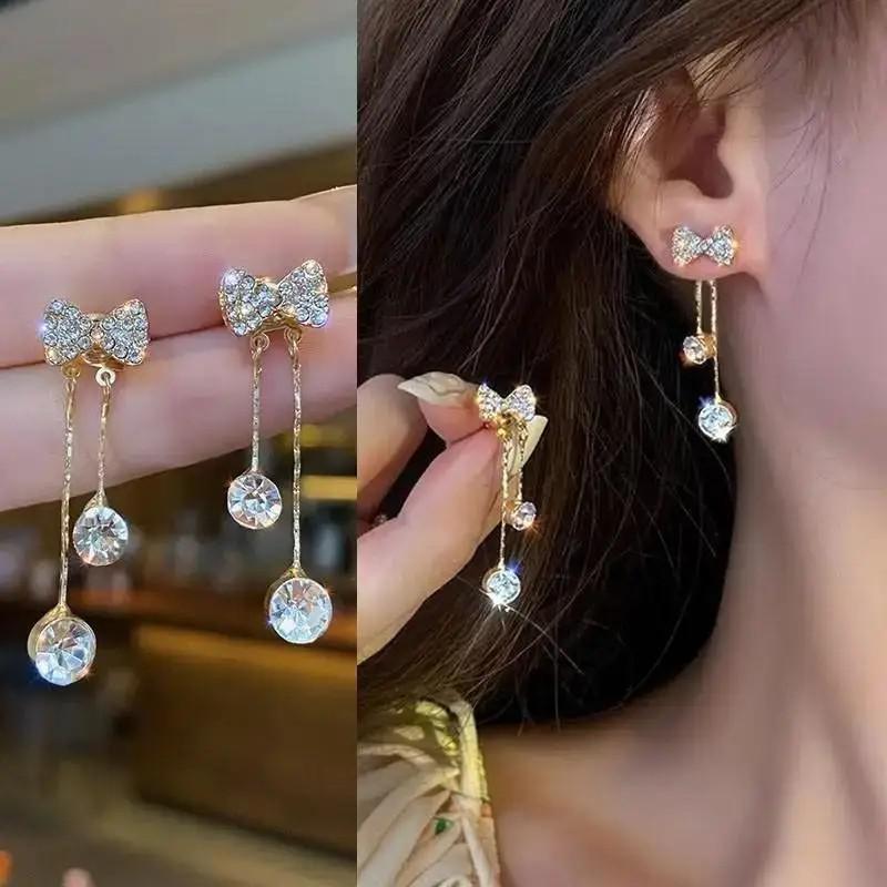 925 Silver Needle Korean Fashion Big Crystal Heart Earrings For Women Jewelry Trending New Luxury Women's Zircon Earrings