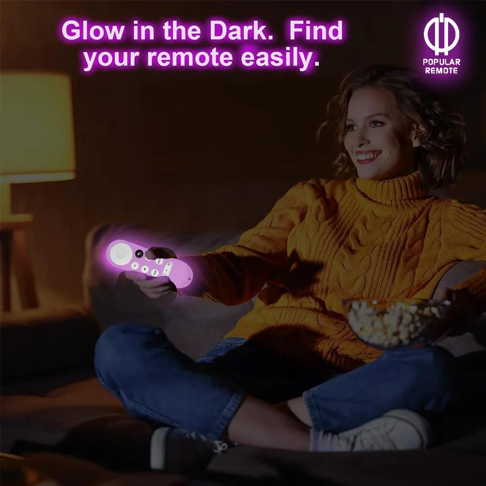Silicone Protective Case for Chromecast Google TV HD 2022 / 4K 2020 Voice Remote Shockproof Silicone Case Glows in the Dark 3