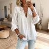 Bohemian Lace Spliced Cotton Linen Blend Lantern Sleeve V Neck Casual Shirt