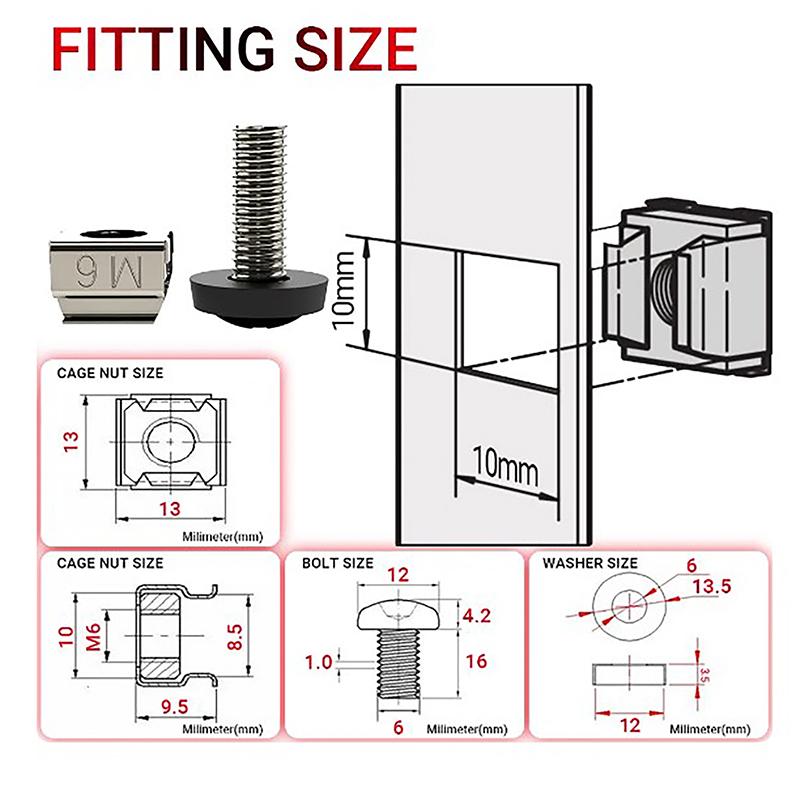 10 шт. M6 X 16 мм гайки-клетки для монтажа в стойку, винты и шайбы для серверного шкафа для монтажа в стойку, полок для серверов для монтажа в стойку, маршрутизаторов
