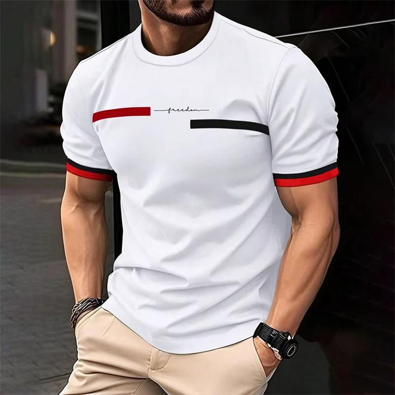 Fashion Summer 3D Stripe Letter Print Men's T Shirt Hip Hop Trend Harajuku Streetwear Casual O-neck Oversized T-shirts Male Tops