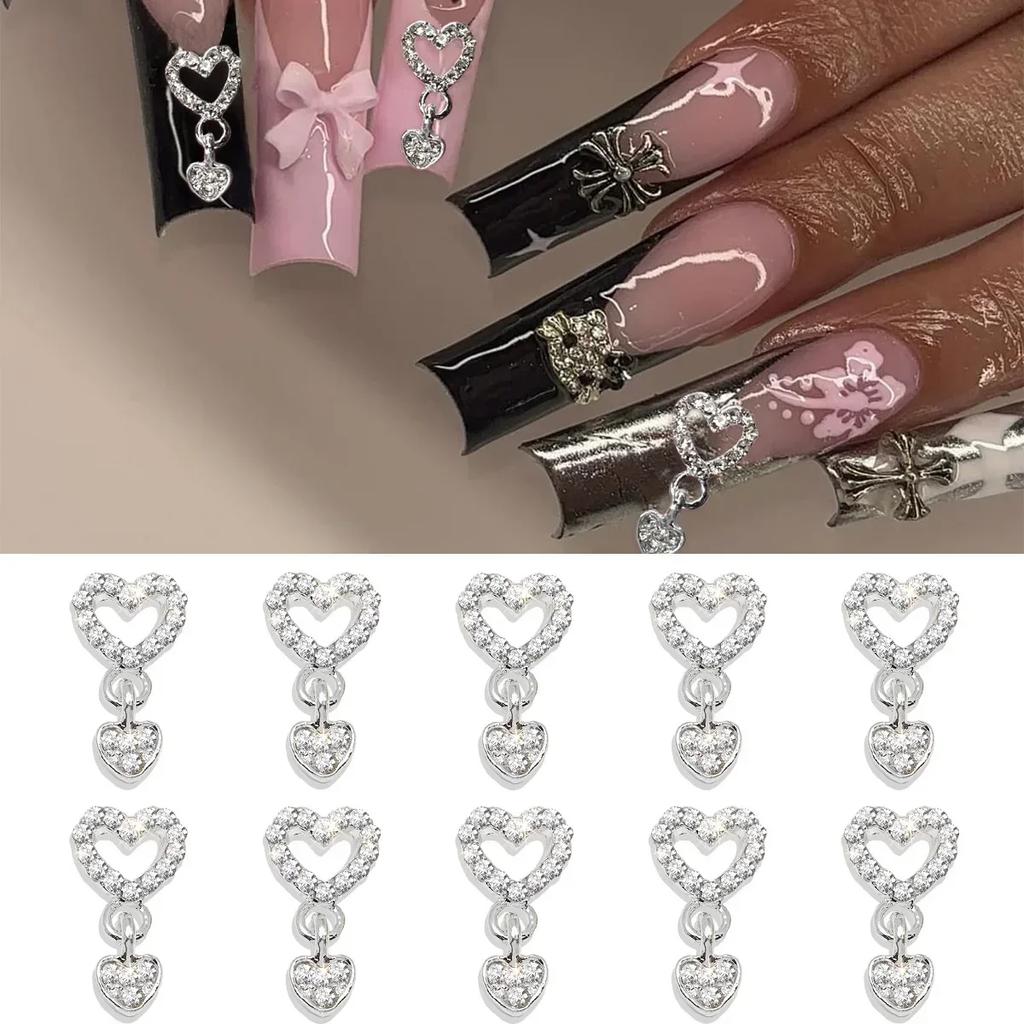 3D Exquisite Heart Crown Five-pointed Rhinestones Nail Charms Luxury Gold/Silver Diamond Jewelry Nail Decoration Accessories