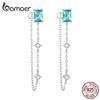 BAMOER 925 Sterling Silver Aqua Chain Stud Earrings Shiny Zircon Tassel Earrings for Women Birthday Gift Fine Jewelry