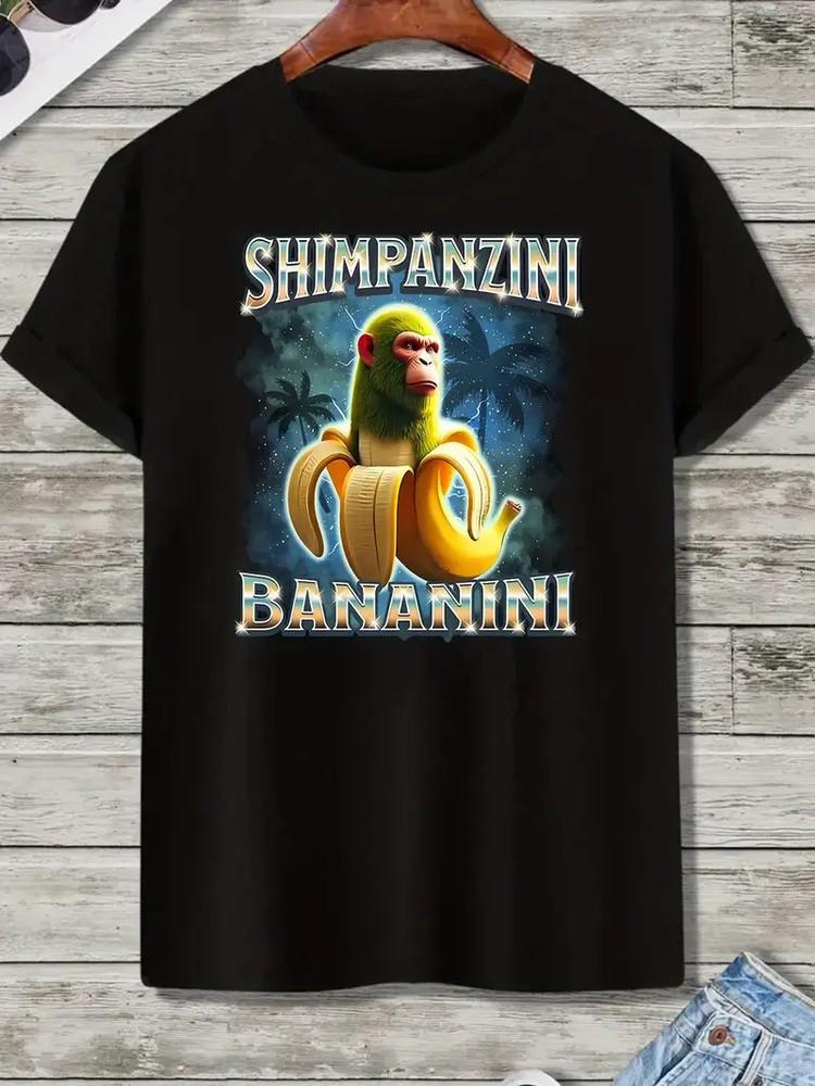 Shimpanzini Bananini Men039;s Retro Cartoon Graphic T-Shirt | Funny Banana amp; Gorill Unisex T-Shirt