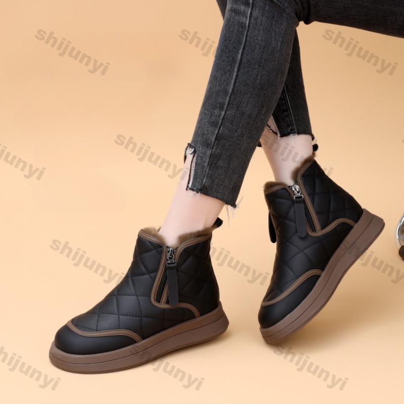 Модные зимние утепленные нескользящие теплые сноубутсы для женщин, толстые мягкие подошвы, плюшевые хлопковые ботинки, женские новые пушистые ботинки на платформе