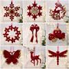 New Red Xmas Tree Ornament Bowknot Flocked Xmas Tree Charm Flower Wreath Hanging Christmas Tree Pendant Party Supplies