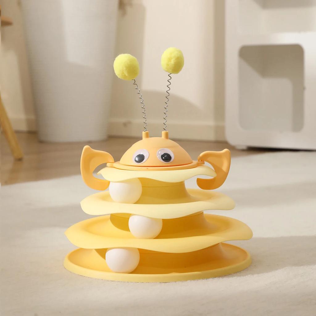 Three Layer Bee Shaped Track Amusement Disc Cat Toy with Detachable Top Swinging Teasing Ball - Clean Design Pets Toy Playing