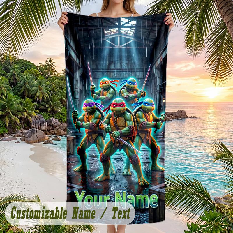 Teenage Mutant Ninja Turtles Beach Towel, Personalized Custom Text, Quick Dry Soft Large Towel For Swimming Pool Travel