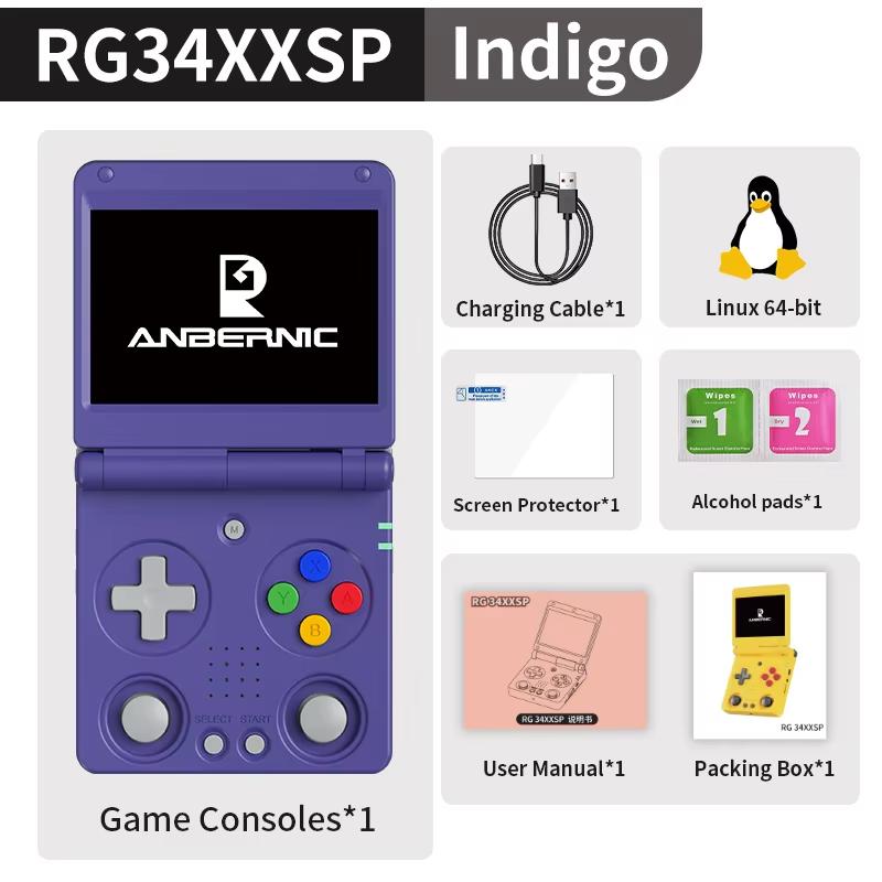 ANBERNIC RG34XXSP Складная портативная игровая консоль 3,4-дюймовый IPS-экран Linux 64-битный WIFI Складной ретро-видеоигровой плеер PSP 256 ГБ
