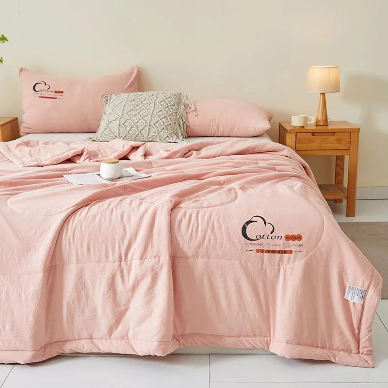 Японское летнее одеяло - Однотонное из стираного хлопка, Легкое дышащее покрывало (Без наволочки/простыни, машинная стирка)