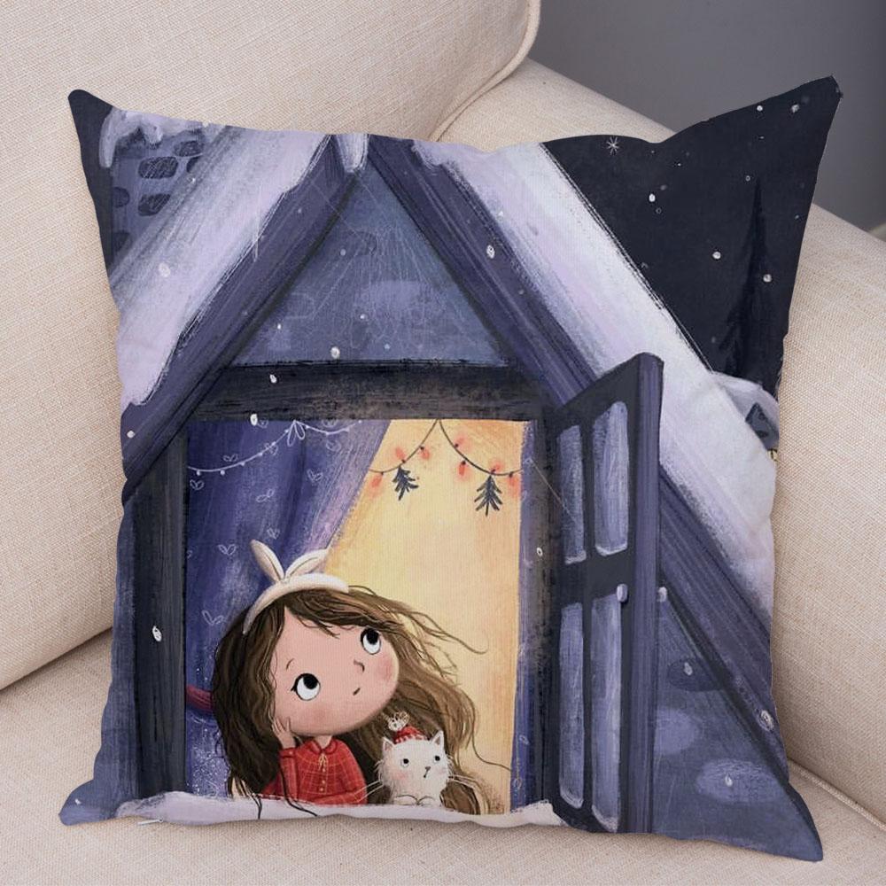 Super Soft Plush Pillow Case for Sofa Home Watercolor Cartoon Girl Cushion Cover Decor Fairy Tale World Lovely Child Pillowcase