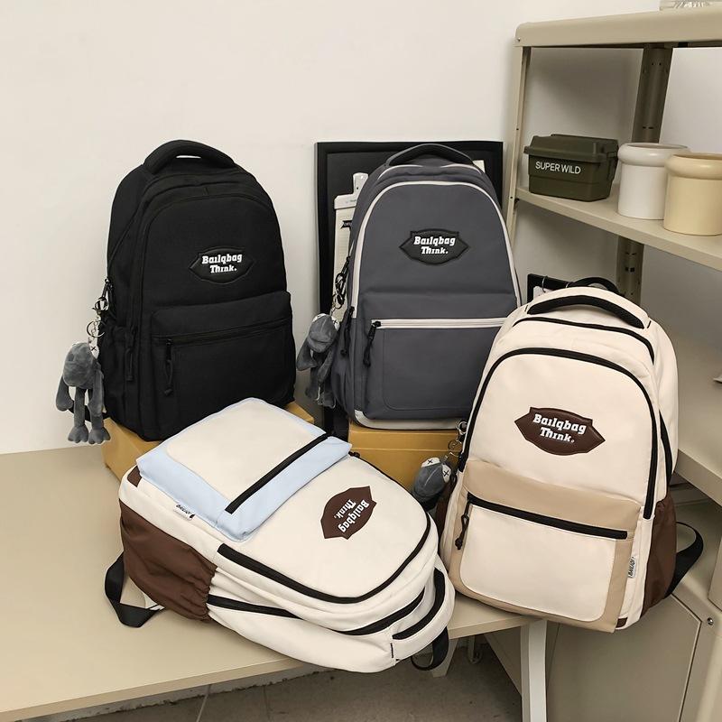 Студенческая школьная сумка с цветными блоками, мужской рюкзак большой емкости, женская дорожная сумка для пары