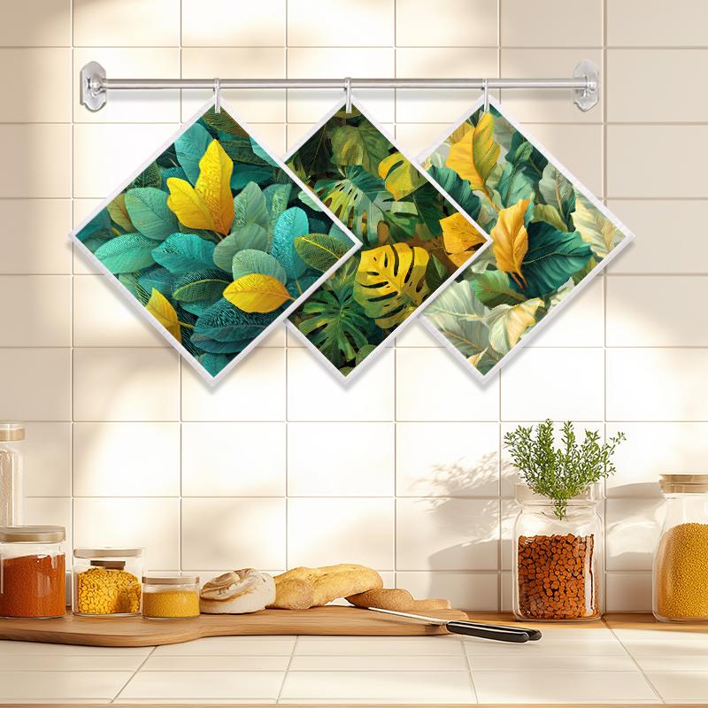 6 шт. Салфетки для мытья посуды шведские с принтом зеленых листьев, Экологичные кухонные тряпки, Впитывающие кухонные полотенца, Многоразовые моющиеся чистящие салфетки