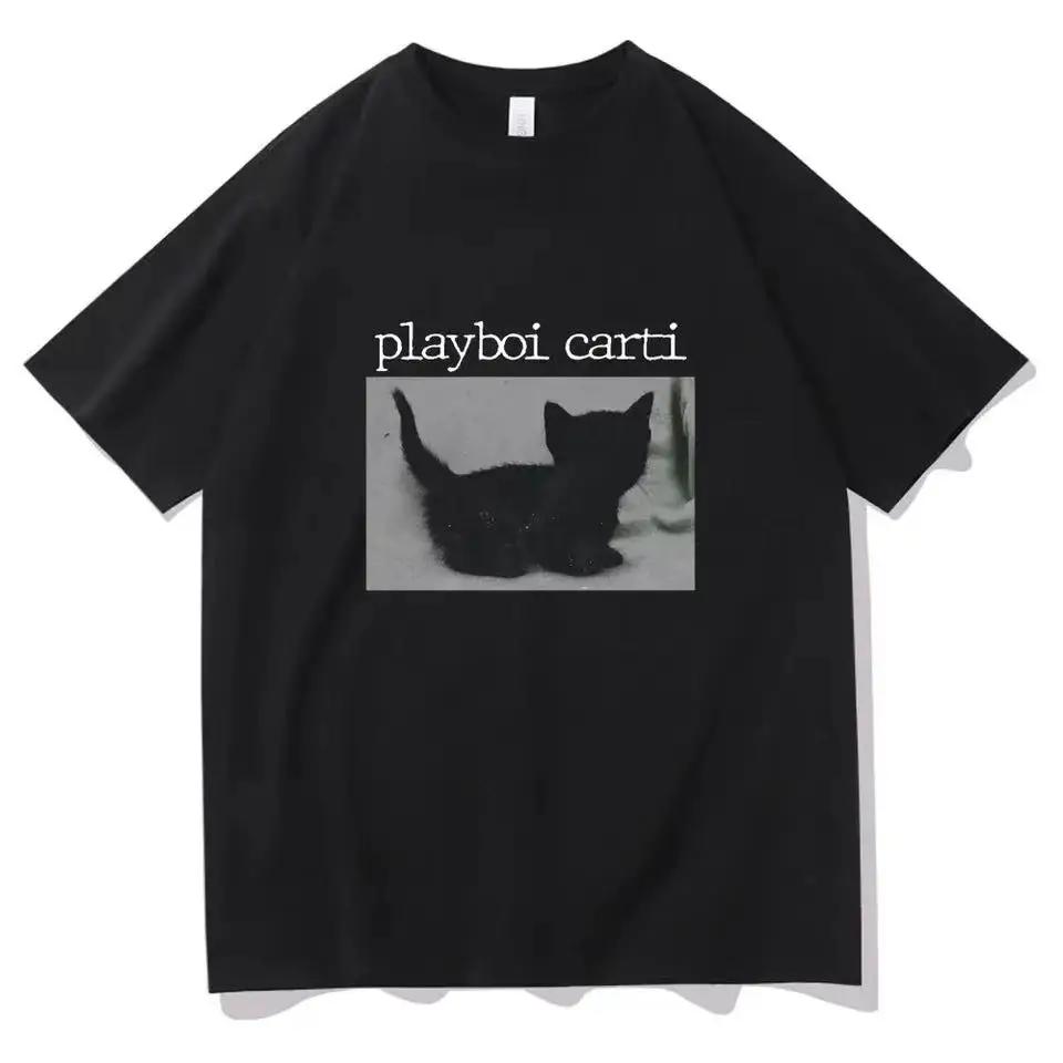Playboi Carti Oversized хип-хоп футболки с милым котом Harajuku футболка с принтом обычные мужские топы качественная футболка рэпера