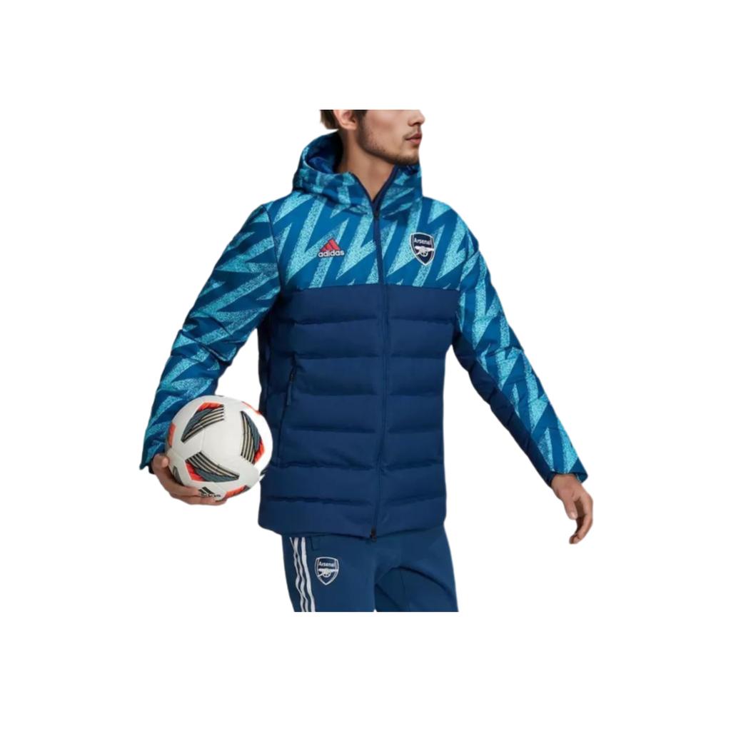 adidas Пуховик с капюшоном и длинными рукавами с геометрическим узором и принтом, мужская верхняя одежда, синий GR4230