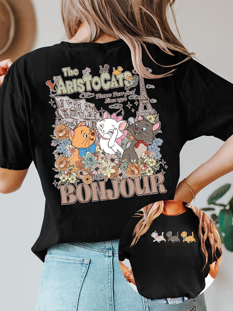 Trendy Casual Loose Unisexs Shortsleeved Cat Adventure TshirtDoublesided Printed Round Neck Shortsleeved Casua