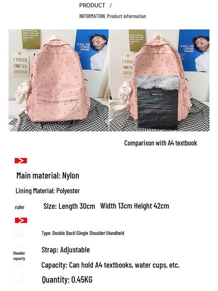 Floral Soft Girl Backpack for Students: Fresh, Schoolbag for Junior, High School, College, and Forest-Style Elementary Students