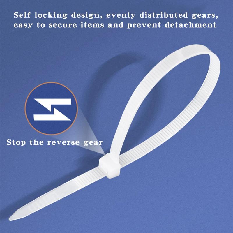 500/1000PCS/bag Self-locking Plastic Nylon Tie White Zip Wraps Strap Nylon Cable Tie Set Fastening Ring Loop Wire Wrap