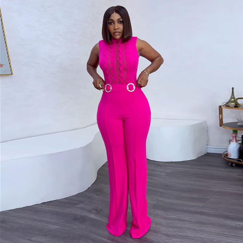 Женский летний темпераментный кружевной комбинезон без рукавов с высокой талией, повседневный комплект