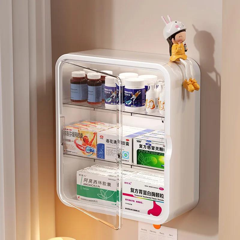 Wall Hanging No Punching Family Installation Standing Medical Cabinet Drug Toy Storage Rack Multi-layer Storage Box