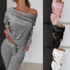 Autumn and Winter Women's Fashion Solid Color Tracksuit Casual Off Shoulder Long Sleeve Tops+Pants Suit