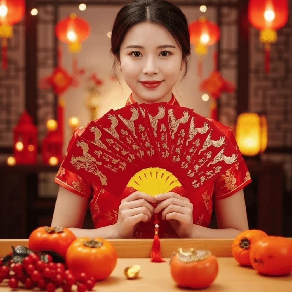 Traditional Fan Design Red Envelope 10 Cards God of Wealth Red Pocket  Birthday