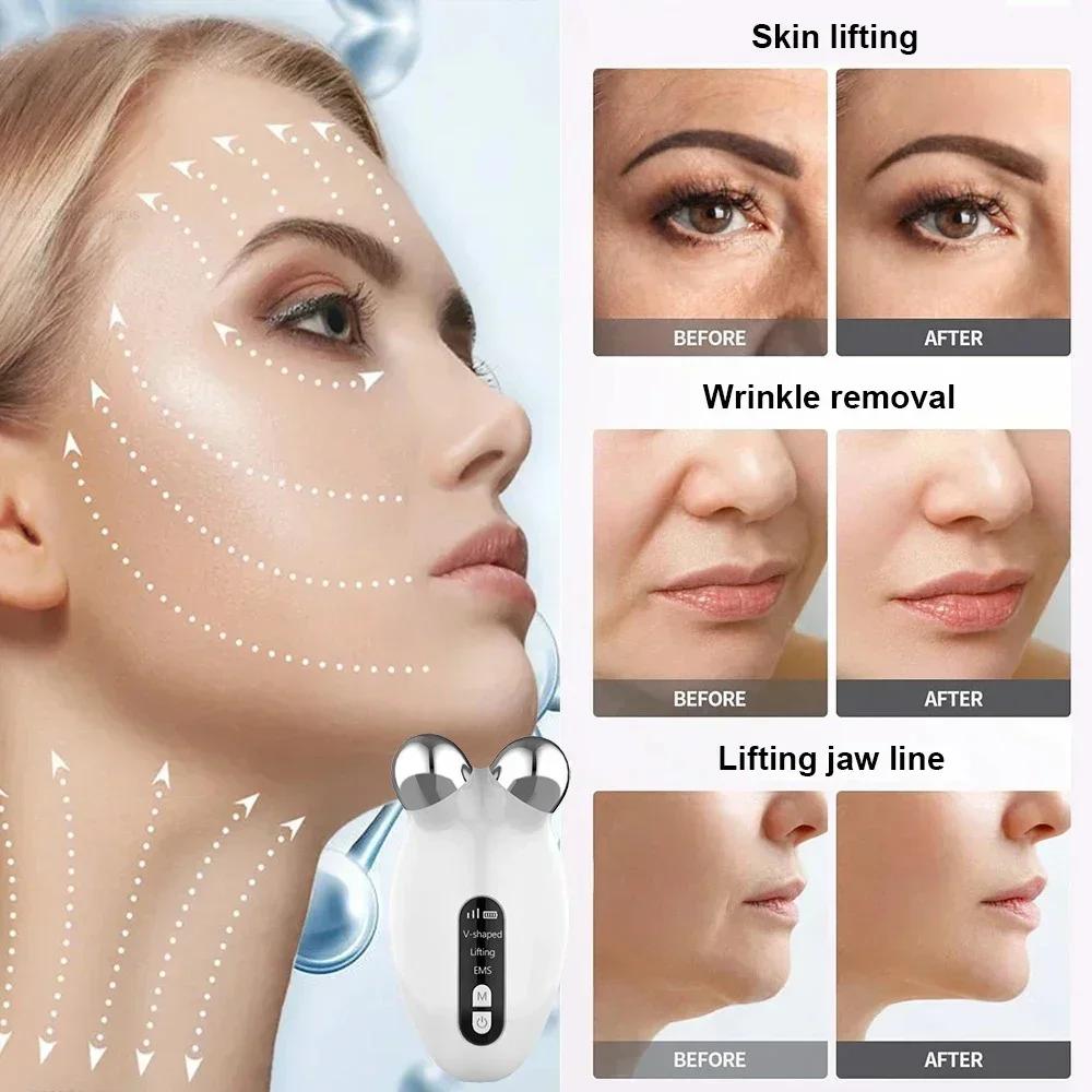 Mini EMS Beauty Instrument Facial Massager RollerFace Slimming Delicate Contour Lifting Firming Lift Face and Tighten The Skin