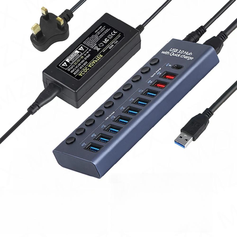 USB 3.0 концентратор розетка коммутатор 10 портов концентратор Multi-tap Multi-ports док-станция зарядное устройство несколько источников питания тип C