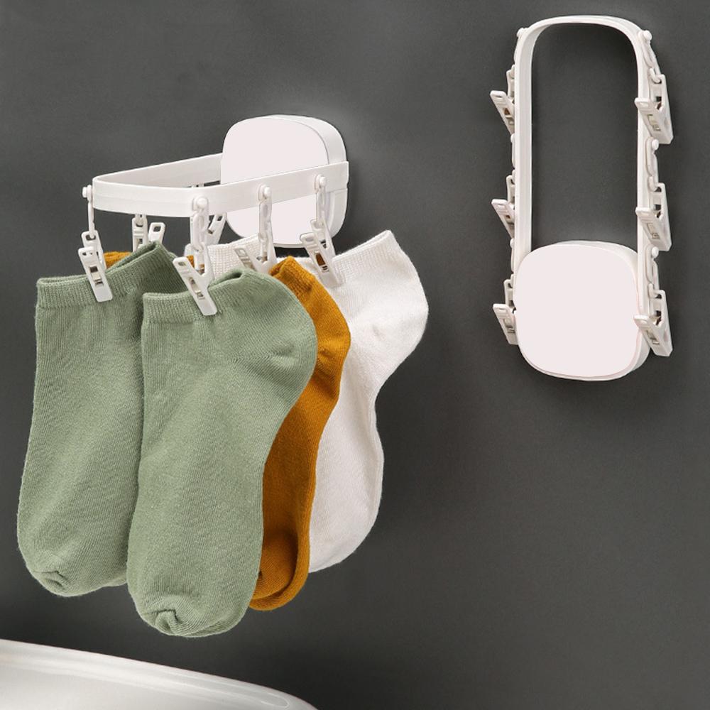 1Pcs Terrace Folding Portable Plastic 6 Holes Hanger Wall Hanging Self-adhesive Travel Clothes Drying Rack Organizer Shelf