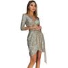 Sexy Long-Sleeve Sequin V-Neck Tie-Up Dress