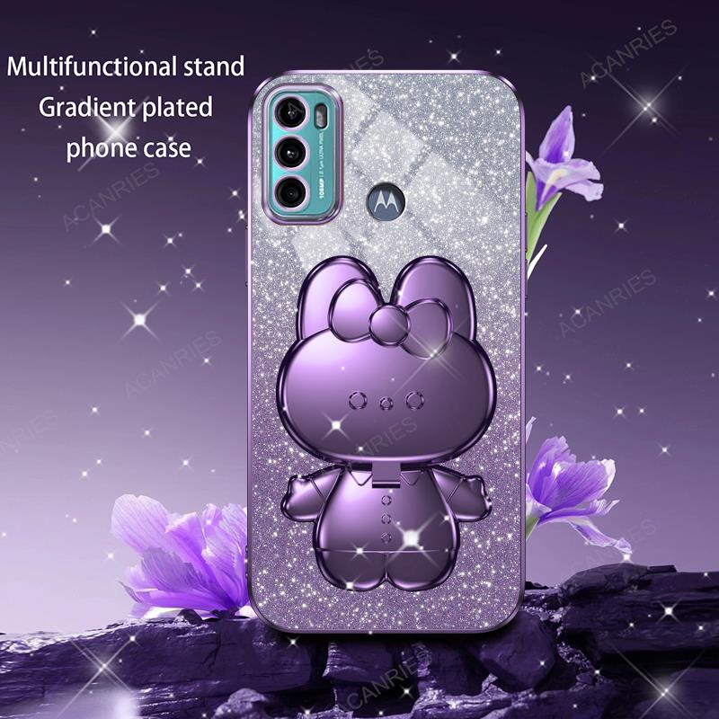 Милый 3D Кролик Макияж Зеркало Подставка Покрытие Чехол Для Motorola Moto G60 G50 G30 G20 G10 G82 G72 G62 G52 G42 G32 G22 Защитный Чехол