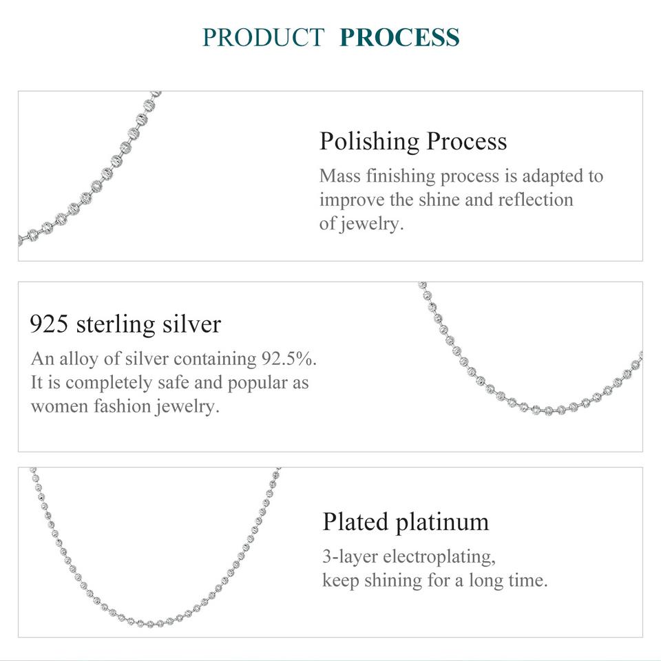 Ожерелье-цепочка BAMOER из стерлингового серебра 925 пробы с шариками, однотонное серебряное ожерелье-цепочка для женщин BSA004