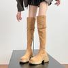 Sheepskin Version Over Knee Thick Sole Heightened Thick Heel Maillard Long Tube Boots Large Tube Circumference Widened Fat Mm Suede Knight Boots