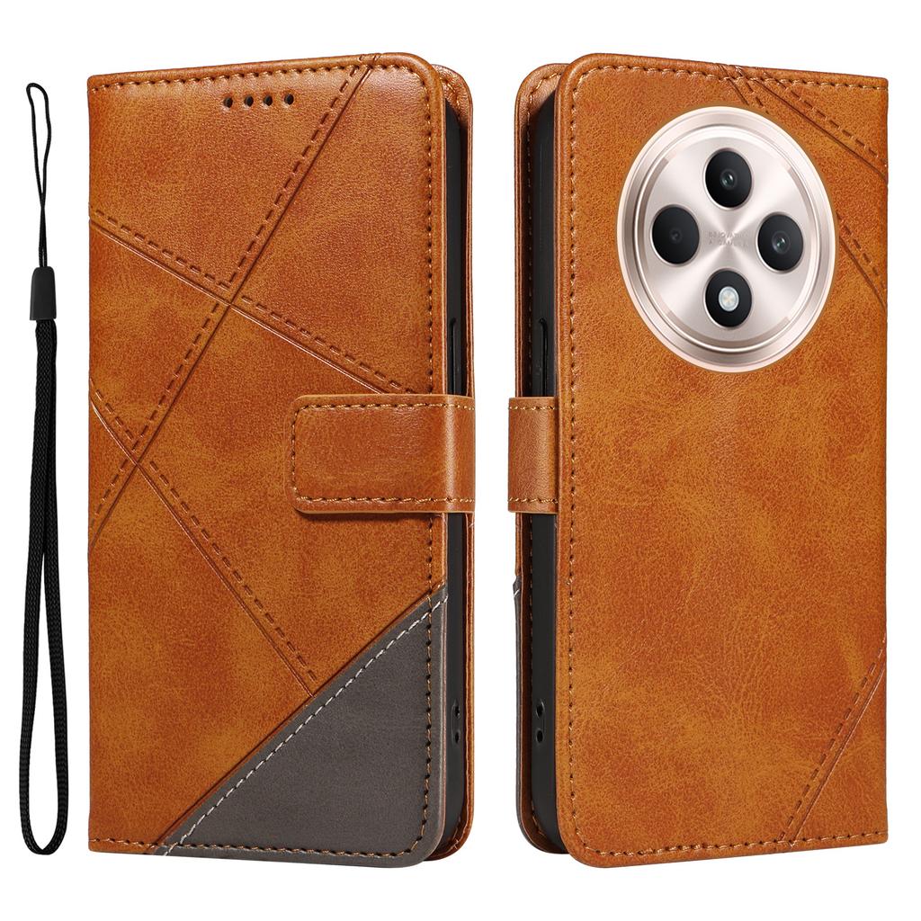 For Oppo Reno12 F 4G Case Leather Geometric Line Phone Cover Card Holder Wrist Strap