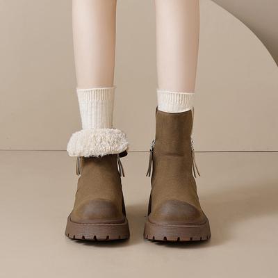 Августин Флис Ботинки Мартина Женские Зима 2025 Новые Утепленные Коричневые Короткие Ботинки Толстый Каблук Платформа Снежные Хлопковые Ботинки