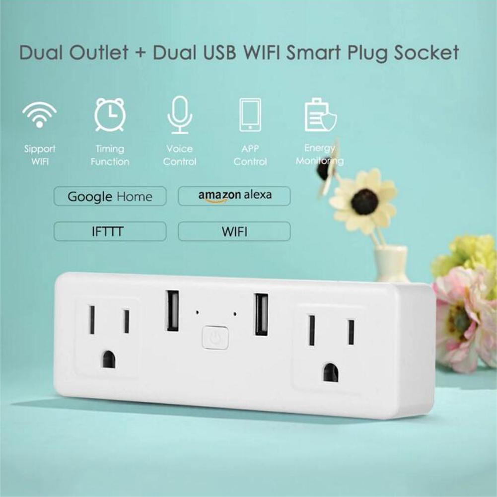 2 in 1 Smart Plug Wi-Fi Mini Outlets Smart Sockets Compatible with Amazon Alexa US Regulations