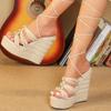 Women Strap Sexy New Straw Knitted Simple Hentian High Slope Heel Waterproof Platform Car Sandals LFD-10368-99