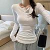 Women's Slim Fit Button Down Long Sleeve Shirt Early Autumn Simple Top Student Shoulder Inner Wear Bottoming Blouse