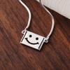 S925 Sterling Silver Square Smiley Face Chain Necklace Japanese and Korean Ins Simple Retro Smile Snake Bones Chain Ornament