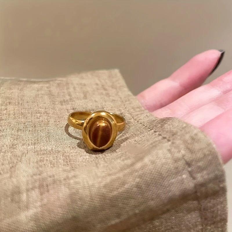 1/3 Pieces Golden Sunflower Tiger Eye Stone Rings for Women 2025 New High-end Ring Niche Retro Design Unique and Versatile Ring