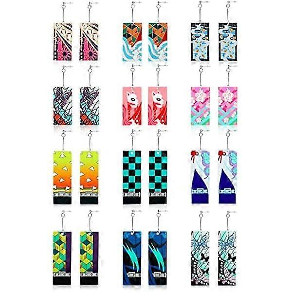 12 Pairs Women's Tanjiro Earrings Anime Demon Slayer Earrings Cosplay Fashion Double-sided Acrylic Alloy Resin Earrings