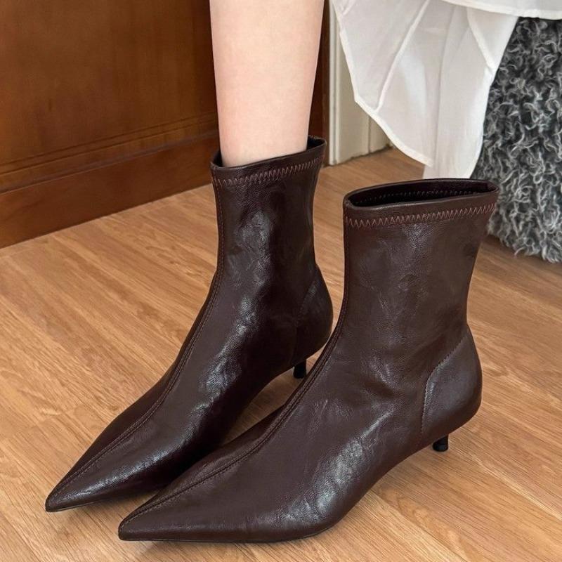 2025 Winter New Fashion Ankle Boots Women High Heels Trendy Pointed Toe Designer Stiletto Heels Women's Shallow Mouth Boots