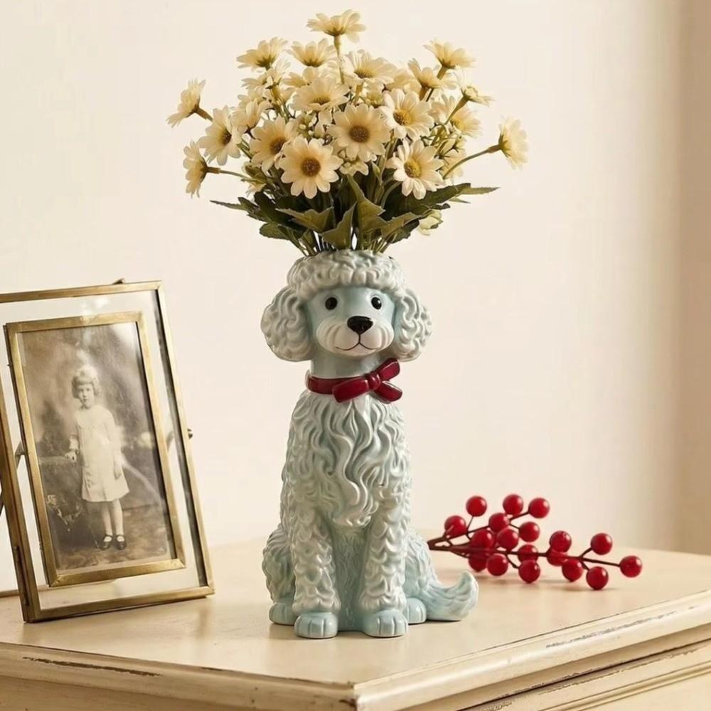 Handcrafted Resin Dog Vase Decorative Flower Holder Dog Planter Flower Vessel Office