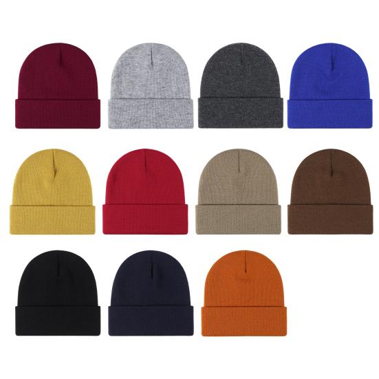 Зимняя унисекс вязаная шапка эластичная с отворотами утолщенная однотонная защита ушей теплая