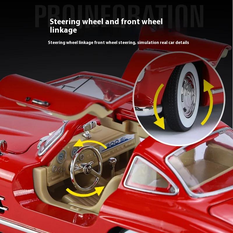 1/24 Mercedes-Benz 300SL 1936 Классическая машина Литая модель автомобиля Звук Свет Детские игрушки Коллекционные предметы Хобби Подарки на день рождения