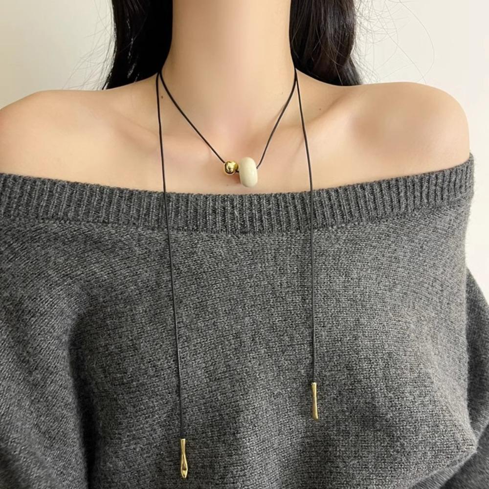 Vintage Bead Pendant Necklace Aesthetic Trend Choker Layered Cord Necklace Party